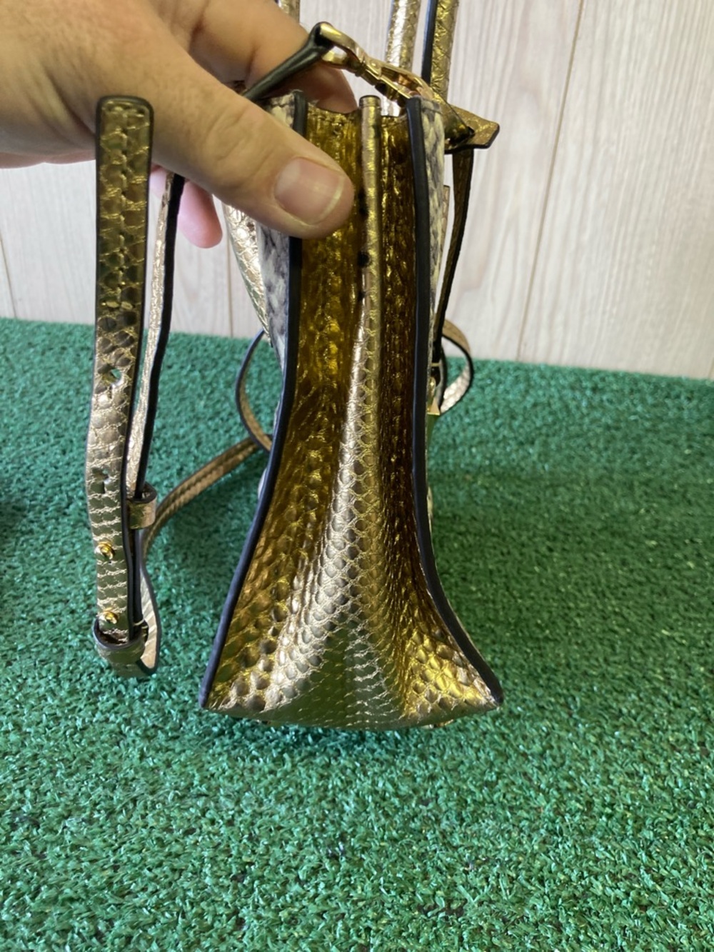 Michael Kors Gold and Brown Snakeskin-Print Satchel (OKPM-04-058) - Picture 6 of 11